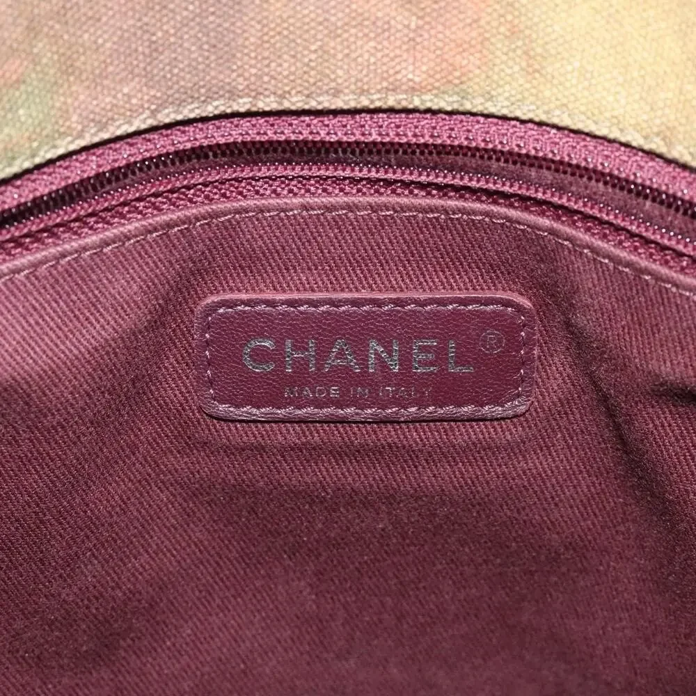 Chanel Embroidery Graffiti CC Canvas Leather Shoulder Bag Khaki